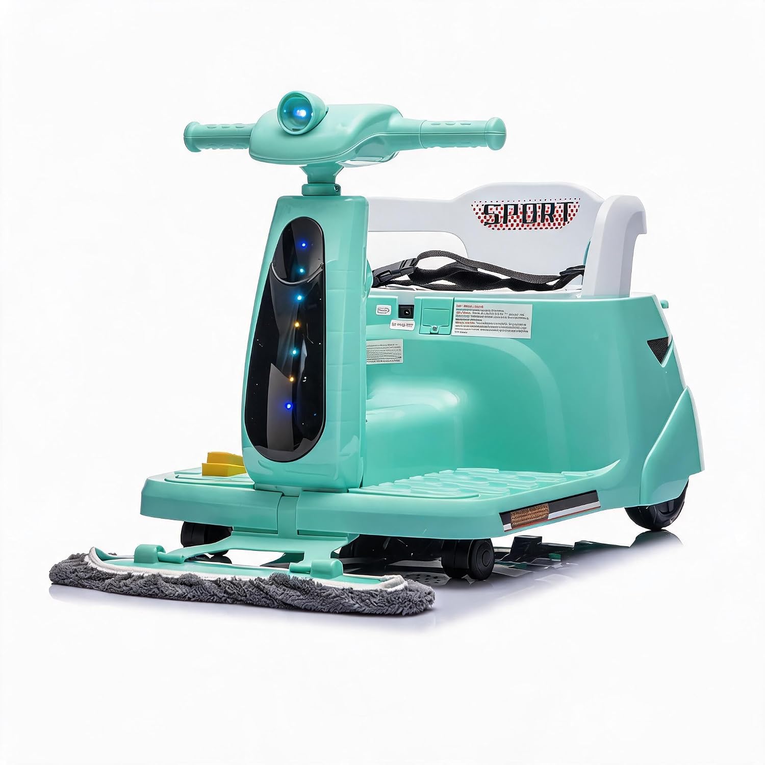 12v 2-in-1 Kinder Elektroauto Für Kinder Mit Reinigungsfunktion, 2,4-ghz-fernbedienung, Led-beleuchtung, Bluetooth & Usb-anschluss, Ab 3 Jahren(grün)