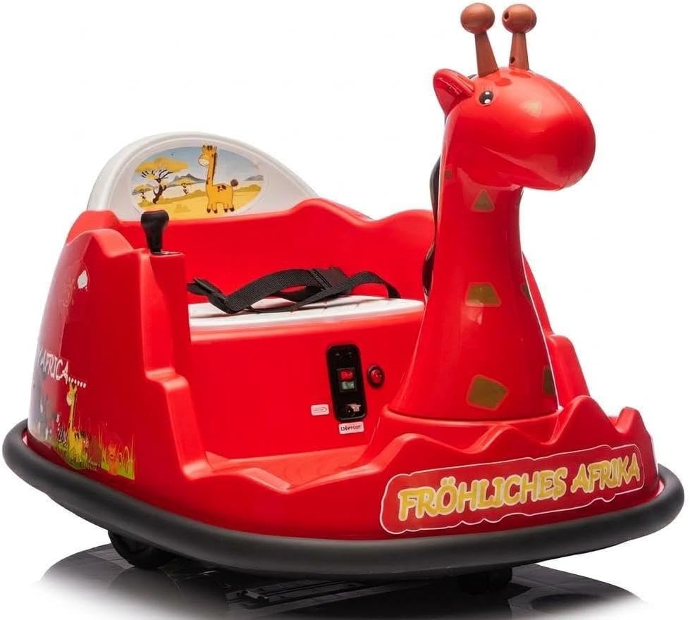 Giraffenförmiges Autoscooter Für Kinder, 360°-drehung Kinder Elektroauto Für Kinder, Musik, Led-lichter, Hupe Und Fernbedienung, 2-5 Jahren(rot)