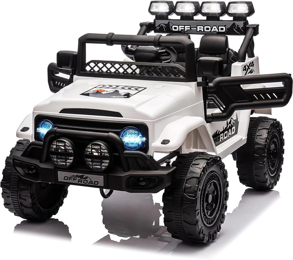 12v Kinder Elektroauto Für Kinder Mit 2,4g Fernbedienung, 3 Geschwindigkeiten (3–5 Km/h), Led, Bluetooth & Musik, Lautsprechern, Ab 3 Jahren(weiß)