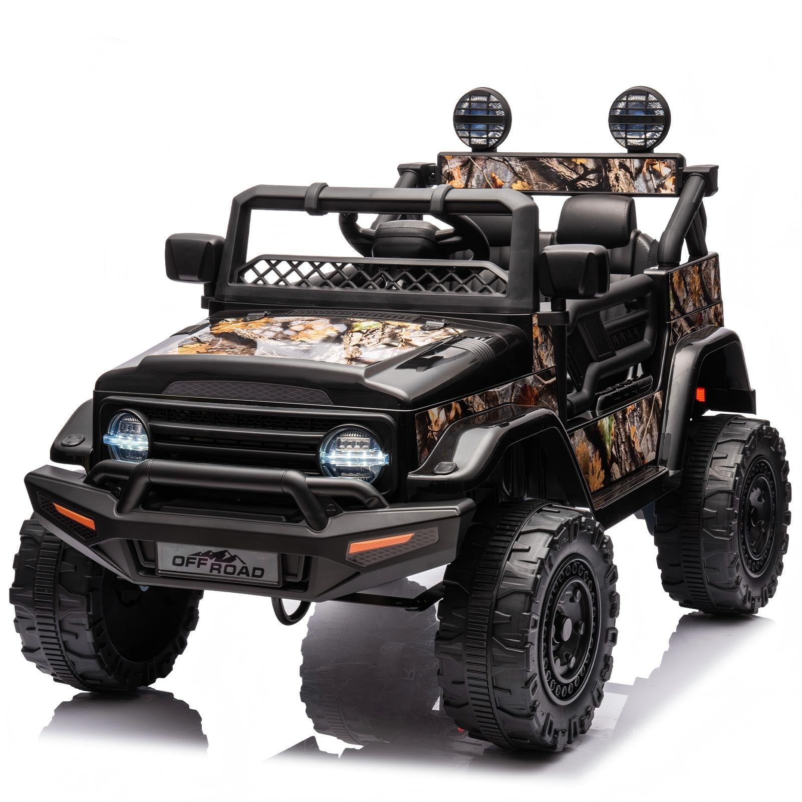 Elektro-kinderquad 4-rad Mit Fernbedienung, 12v 4,5ah Bluetooth Led-lichter, Sicherheitsgurt, Für 1-8 Jahre, Geländereifen, Schwarzes Tarnmuster