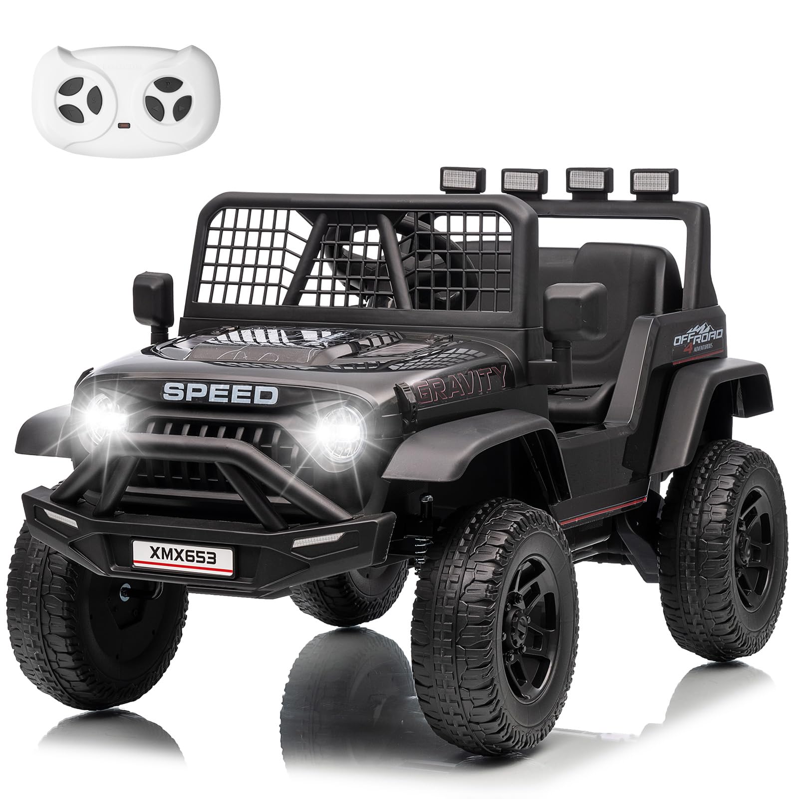 Elektroauto Kinder 12v, 2 Fahrmodi Mit Fernbedienung, Musik & Usb, Led-scheinwerfer, Federung, Sicherheitsgurt, Für 3-6 Jahre, 110x65x50 Cm, Schwarz