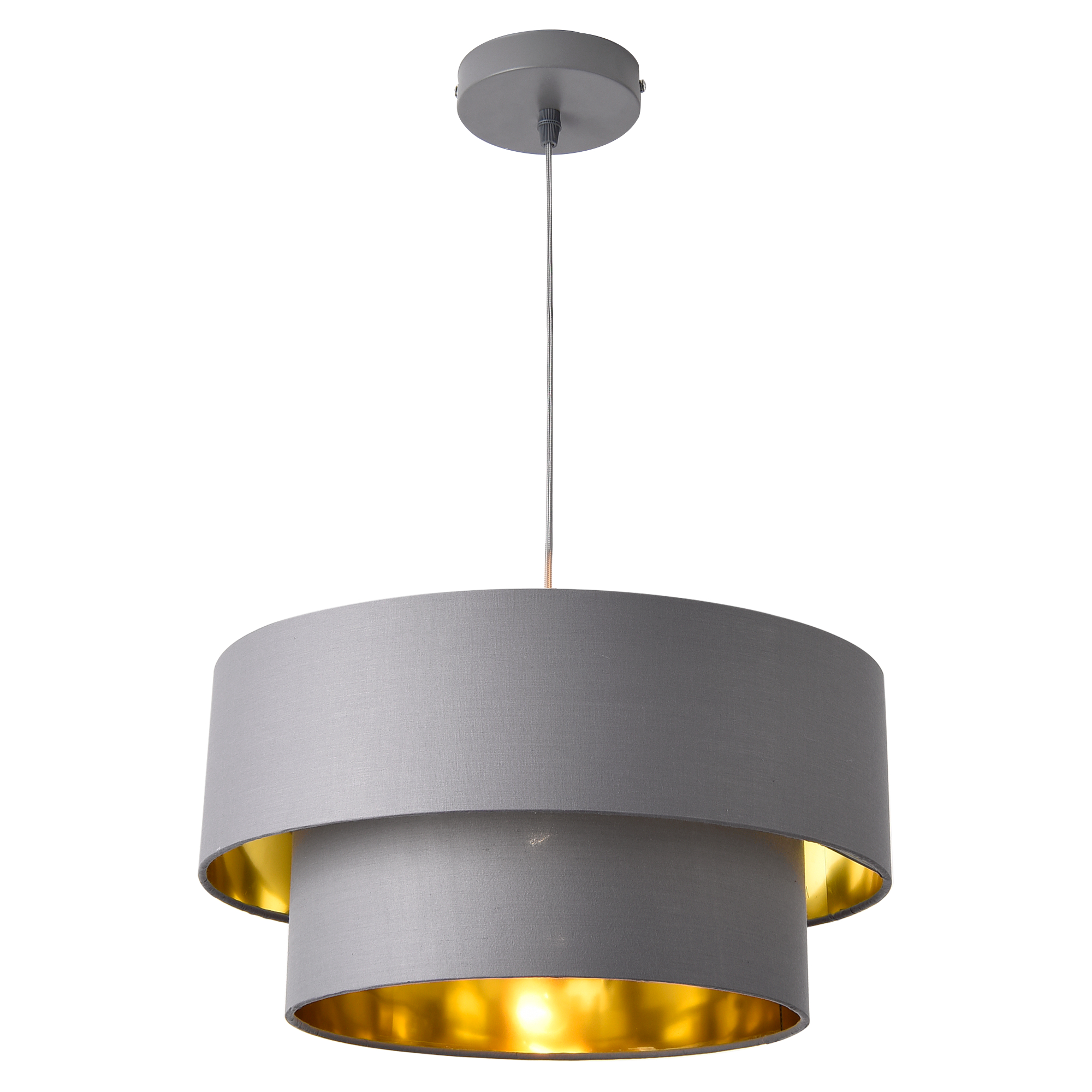 Hängeleuchte Lopar 40 Cm Metall Stoff Grau-gold Lux.pro