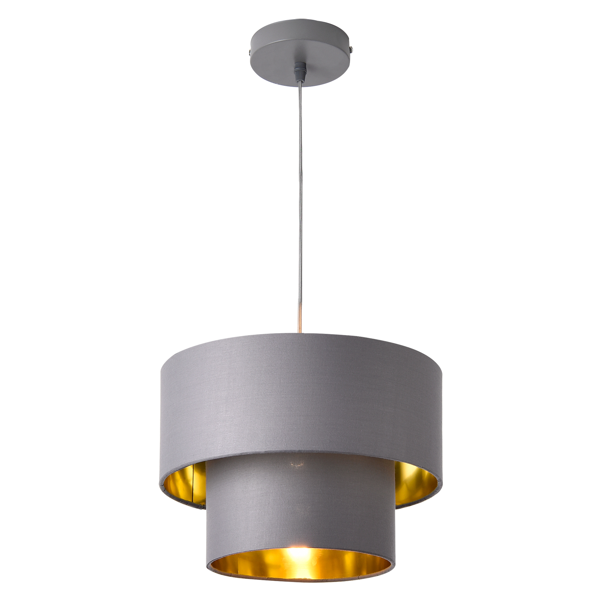 Hängeleuchte Lopar 30 Cm Metall Stoff Grau-gold Lux.pro