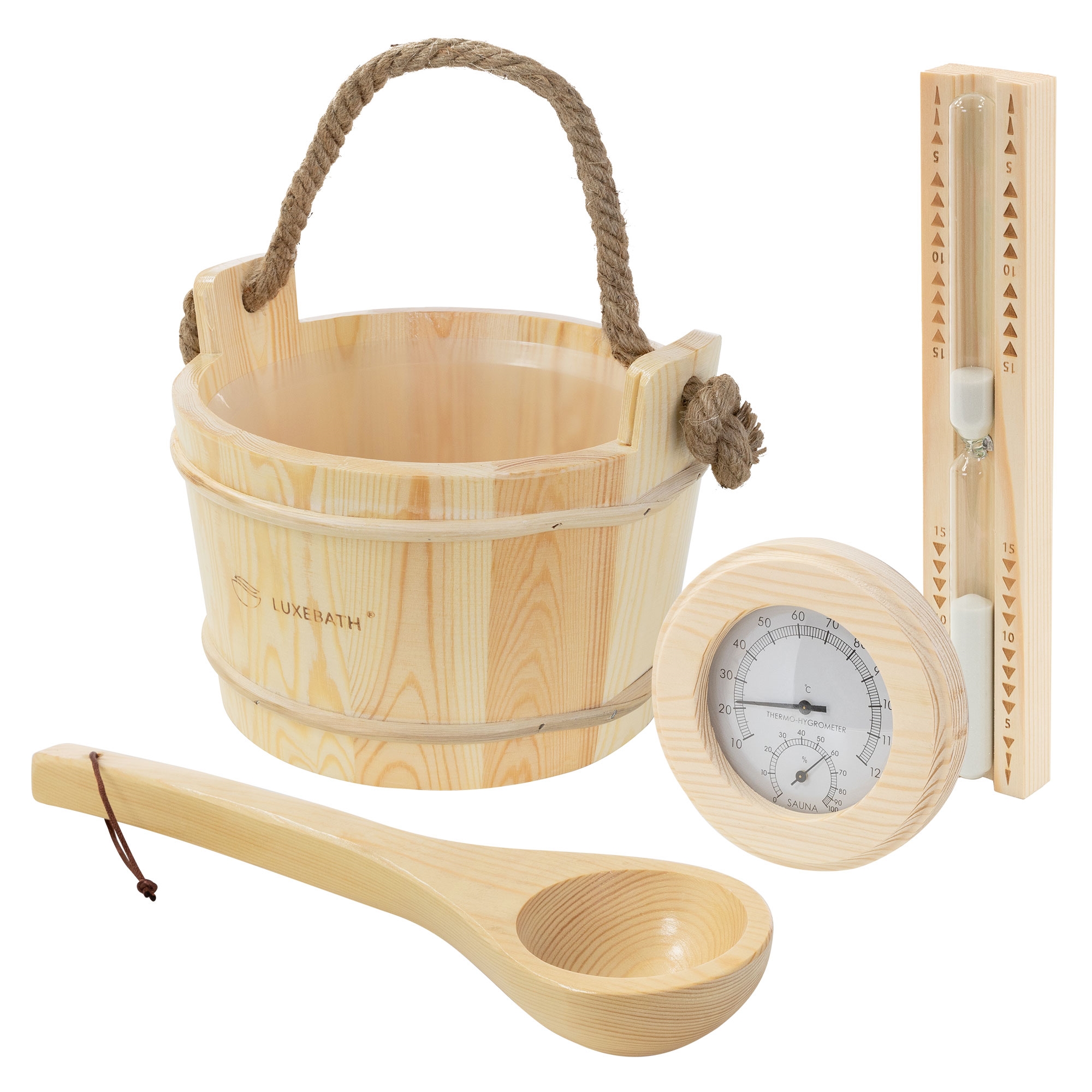 Luxebath Saunazubehör-set Aus Massivem Kiefernholz, Sauna Set 4-teilig