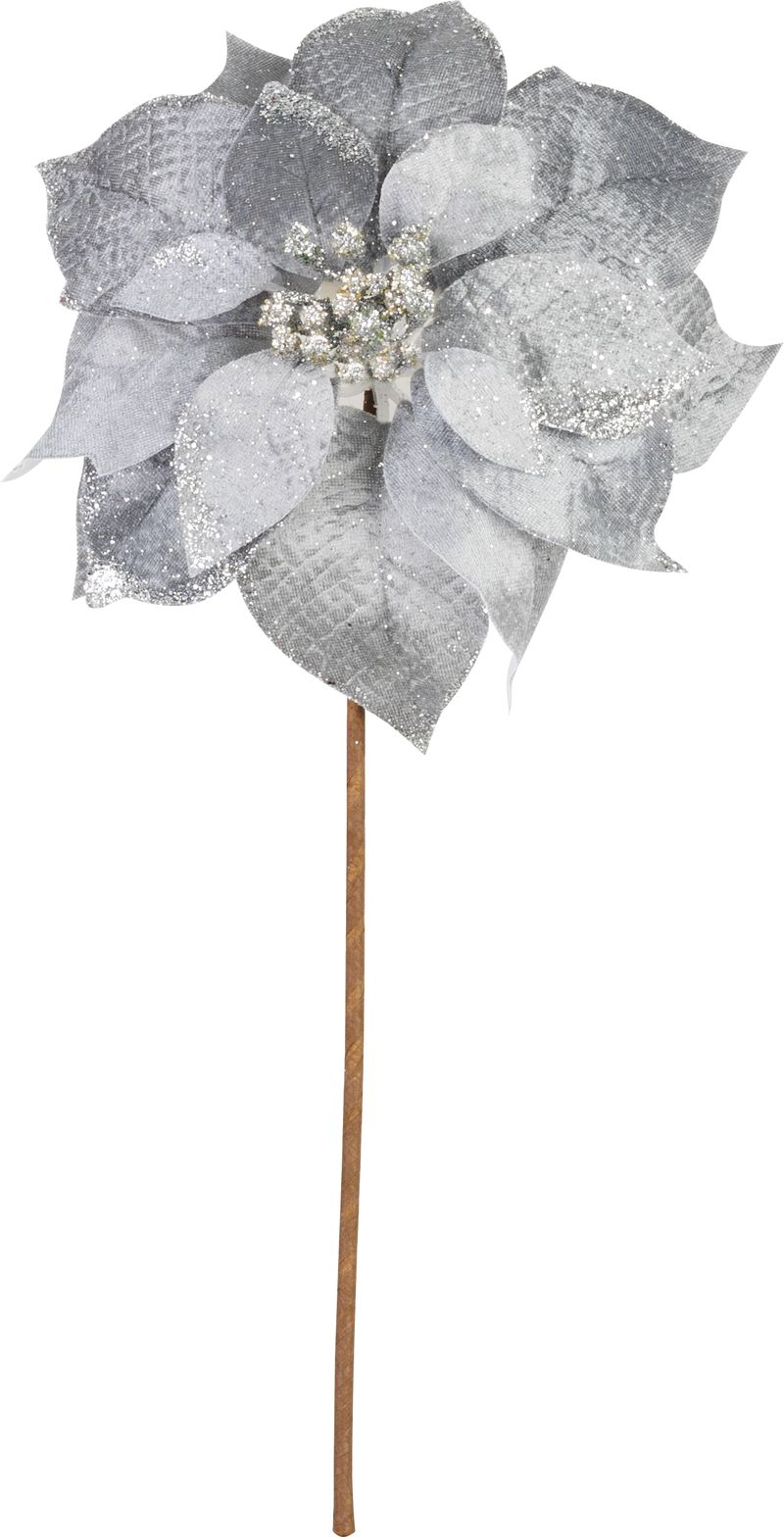 Blume Magichome Weihnachten, Weihnachtsstern, Silber, Stiel, 38 Cm, Blütengröße: 24 Cm