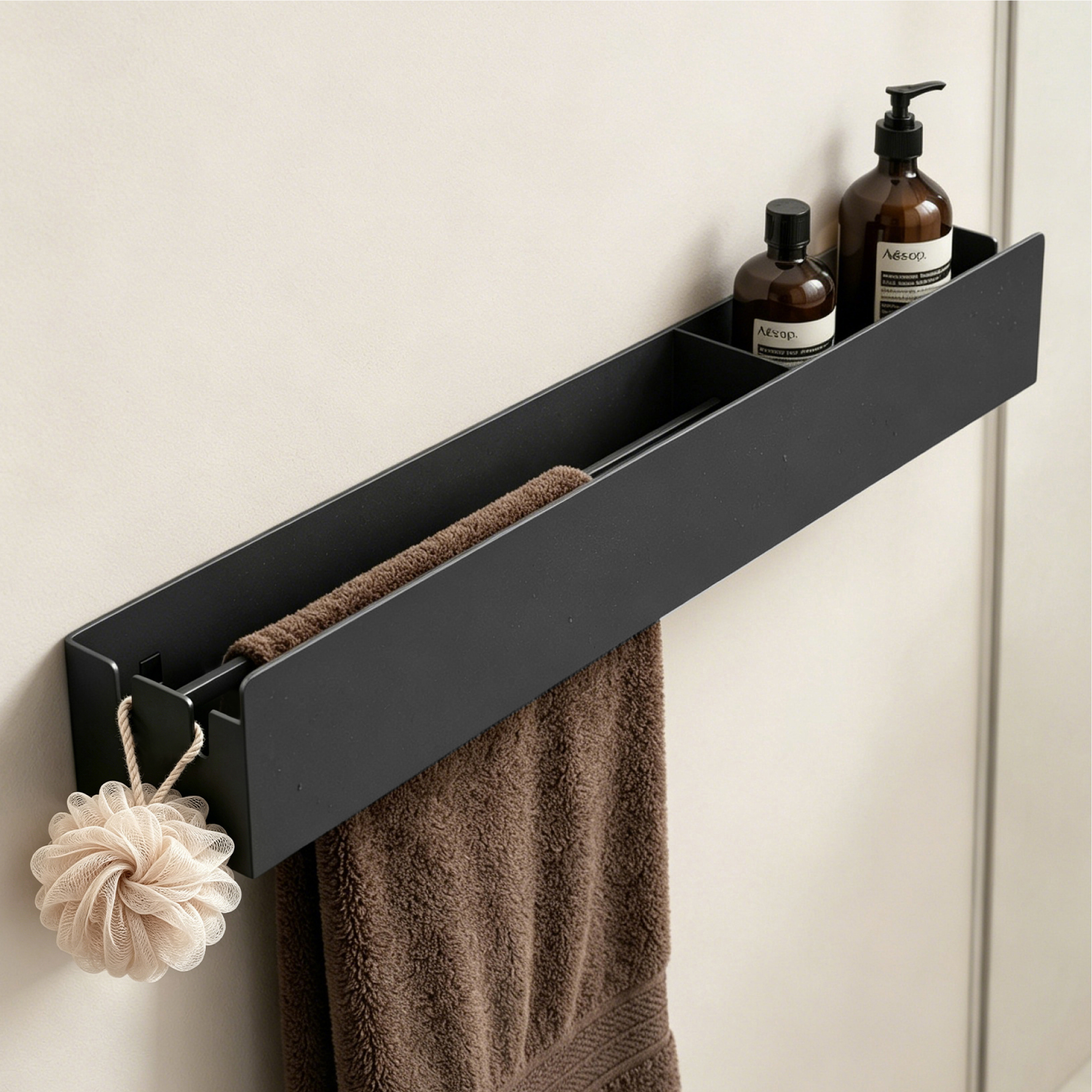 Mai & Mai Duschablage Ohne Bohren Mit Handtuchhalter, Duschregal Badezimmer Ablage In Schwarz 60cm Reglo-18