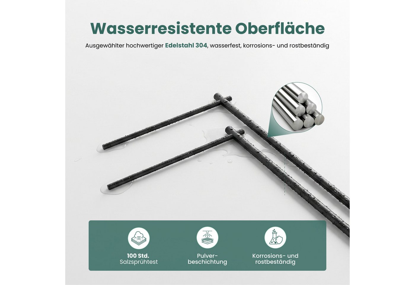 Mai & Mai Handtuchhalter Stehend Mit 2 Stangen, Handtuchständer Ohne Bohren, Freistehender Badetuchhalter Aus Edelstahl, Schwarz 30x20x87,2cm Tavrin-07 Bild 3