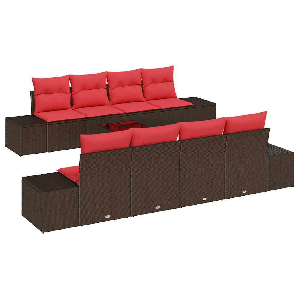 Maison Exclusive - Garten-sofa-set 9 Stk. Beige Und Rot Poly-ratt