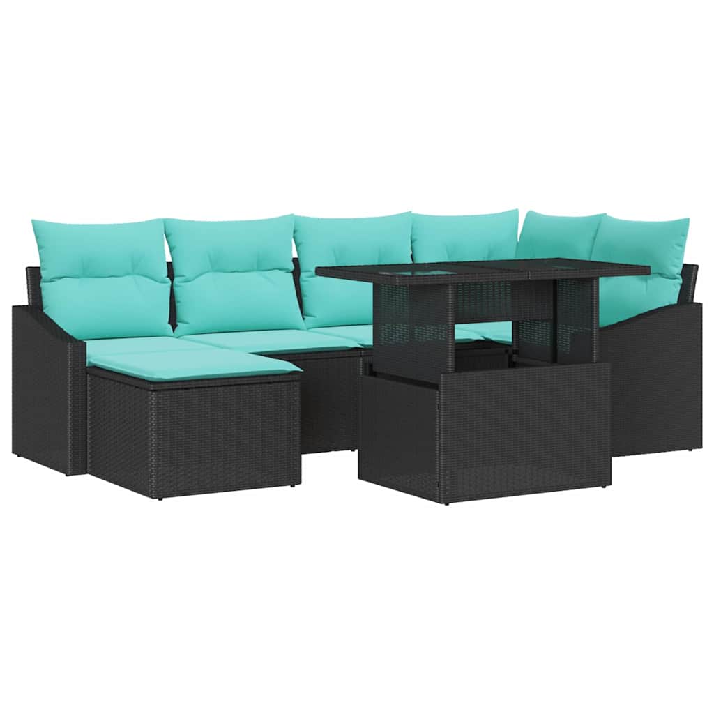 Maison Exclusive - Sofa Set 7 Stk. Schwarz Und Blau Poly Rattan
