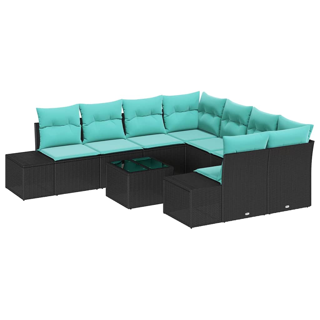 Maison Exclusive - Garten-sofa-set 9 Stk. Schwarz Und Türkis Poly