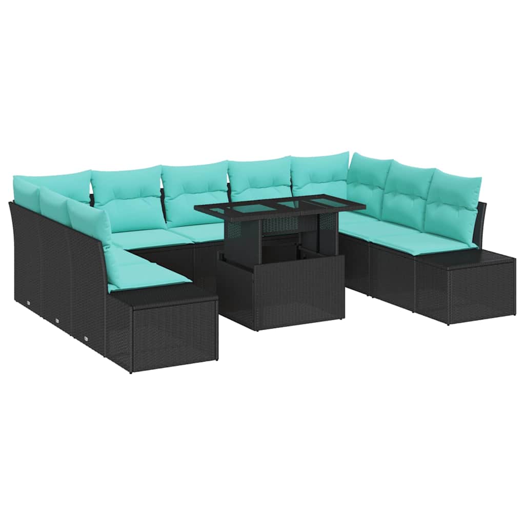 Maison Exclusive - Gartensofa-set 10 Stk. Schwarz Und Blau Poly-r
