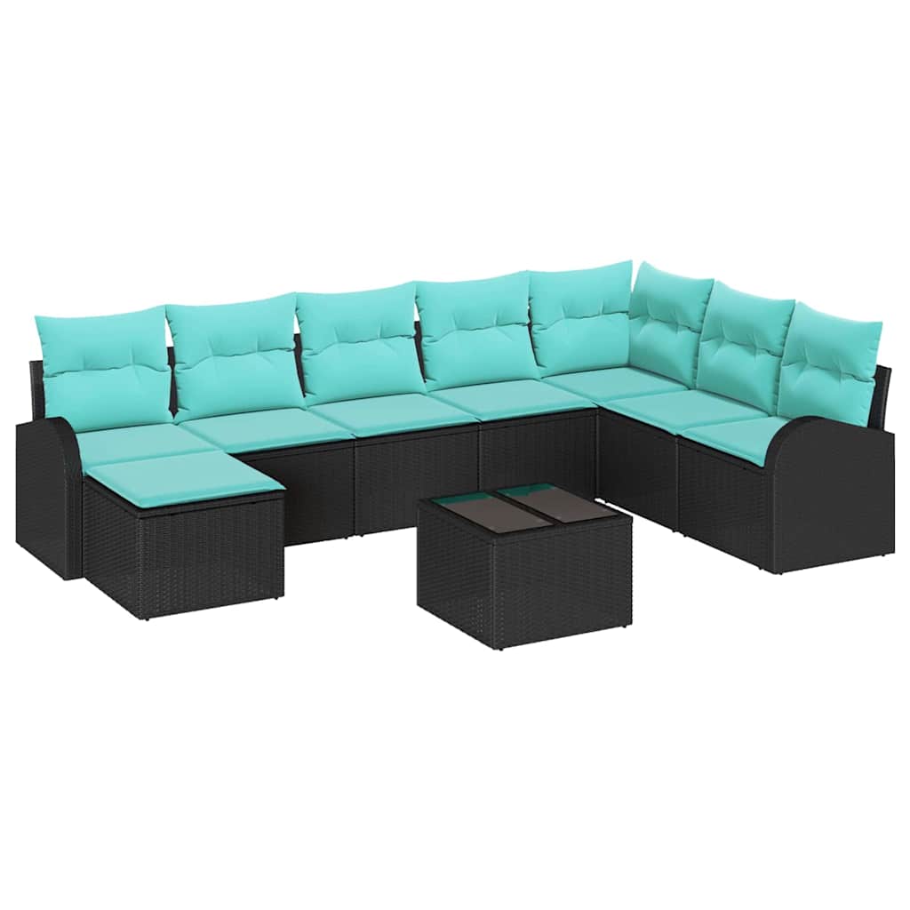 Maison Exclusive - Sofa Set 9 Stk. Schwarz Und Türkis Poly-rattan