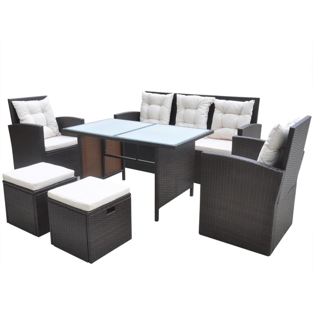 Maison Exclusive - 6-tlg. Garten-essgruppe Mit Kissen Poly Rattan