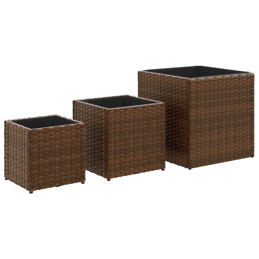 Maison Exclusive - Pflanzkübel 3 Stk. Braun Poly Rattan