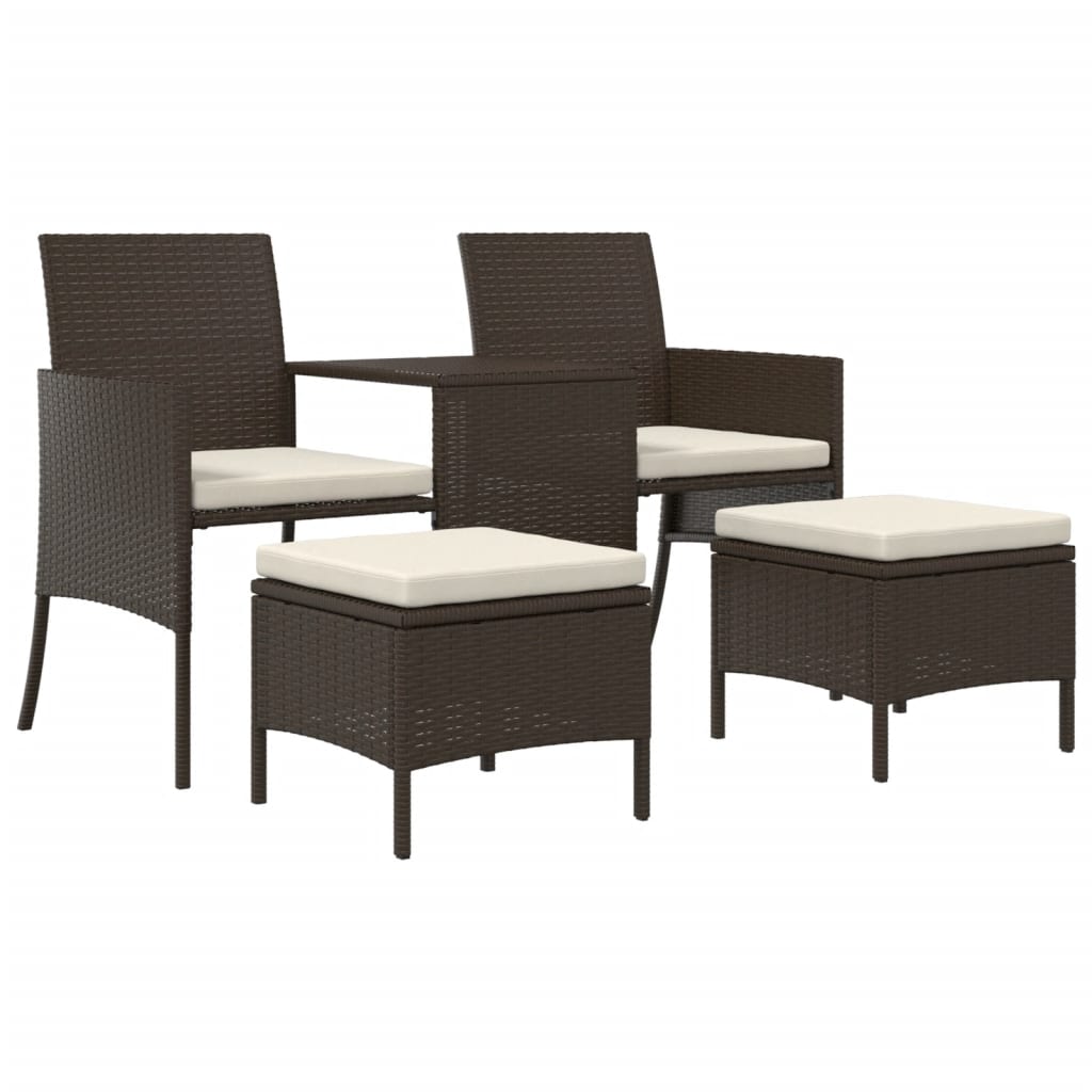 Maison Exclusive - 2-sitzer-gartensofa Mit Tisch & Hocker Poly Ra