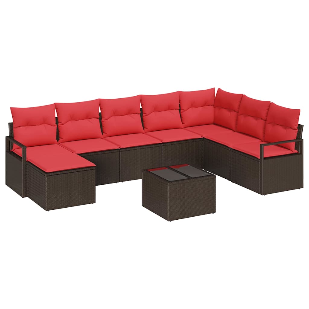 Maison Exclusive - Sofa Set 9 Stk. Braun Und Rot Poly-rattan