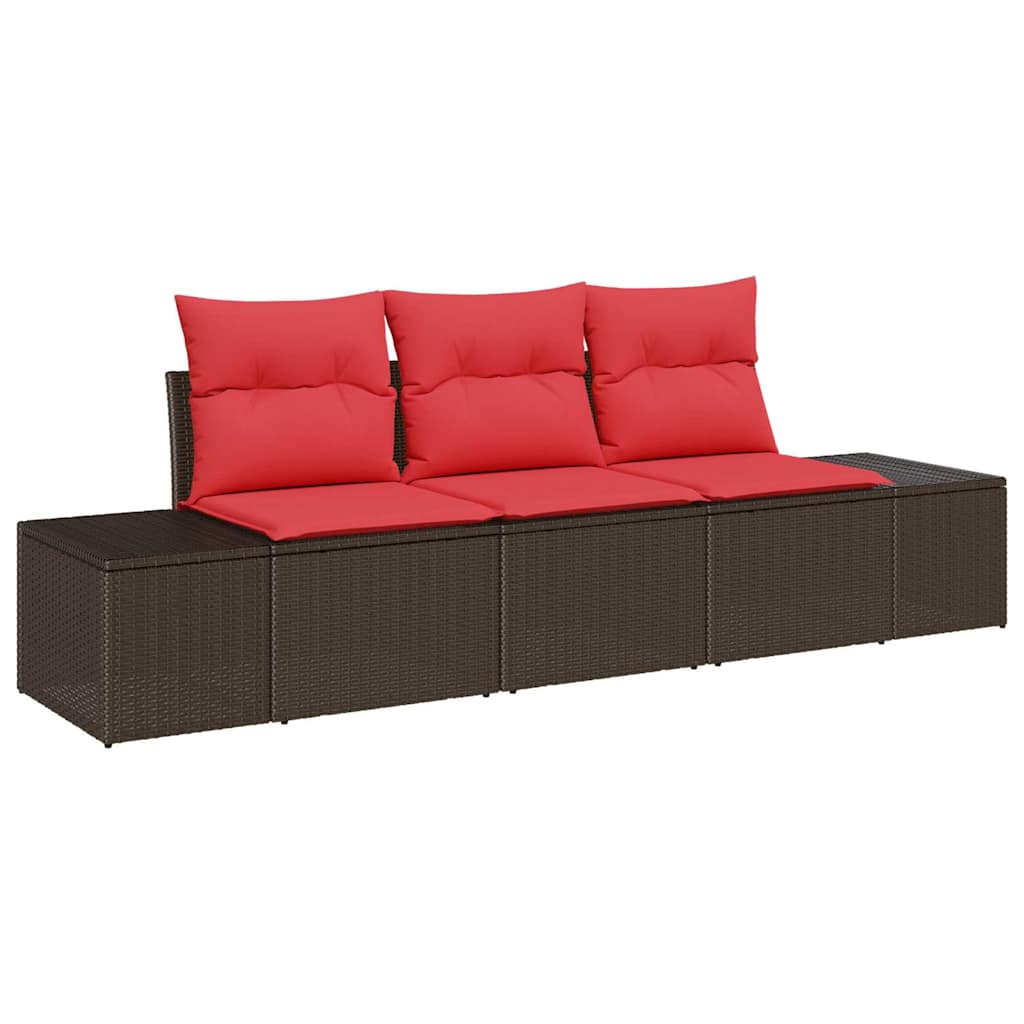 Maison Exclusive - Gartensofa-set 3 Stk. Braun Und Rot Poly-ratta