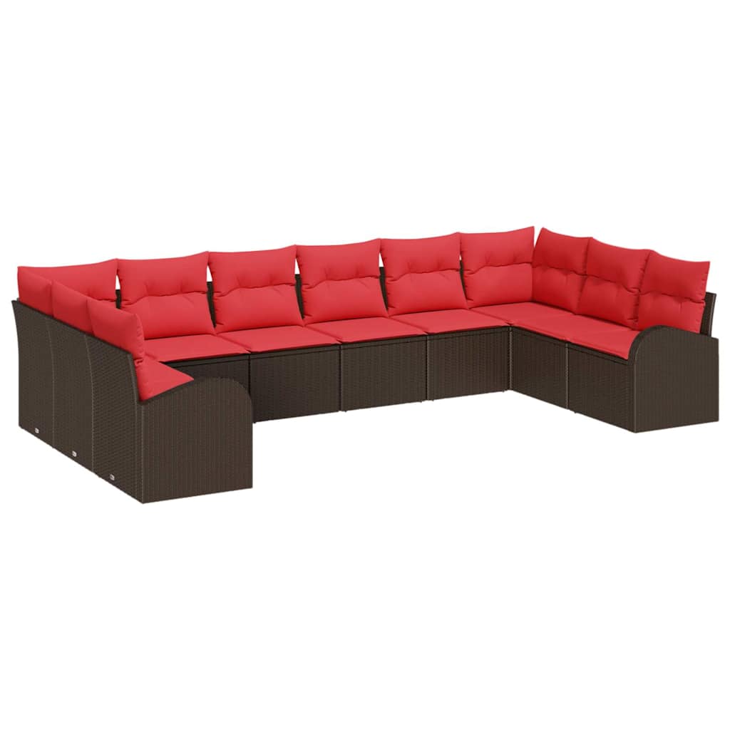 Maison Exclusive - Gartensofa-set 10 Stk. Braun Und Rot Poly-ratt