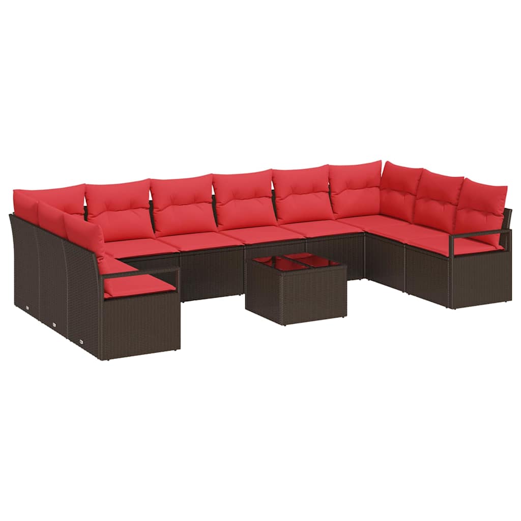 Maison Exclusive - Gartensofa-set 11 Stk. Braun Und Rot Poly-ratt