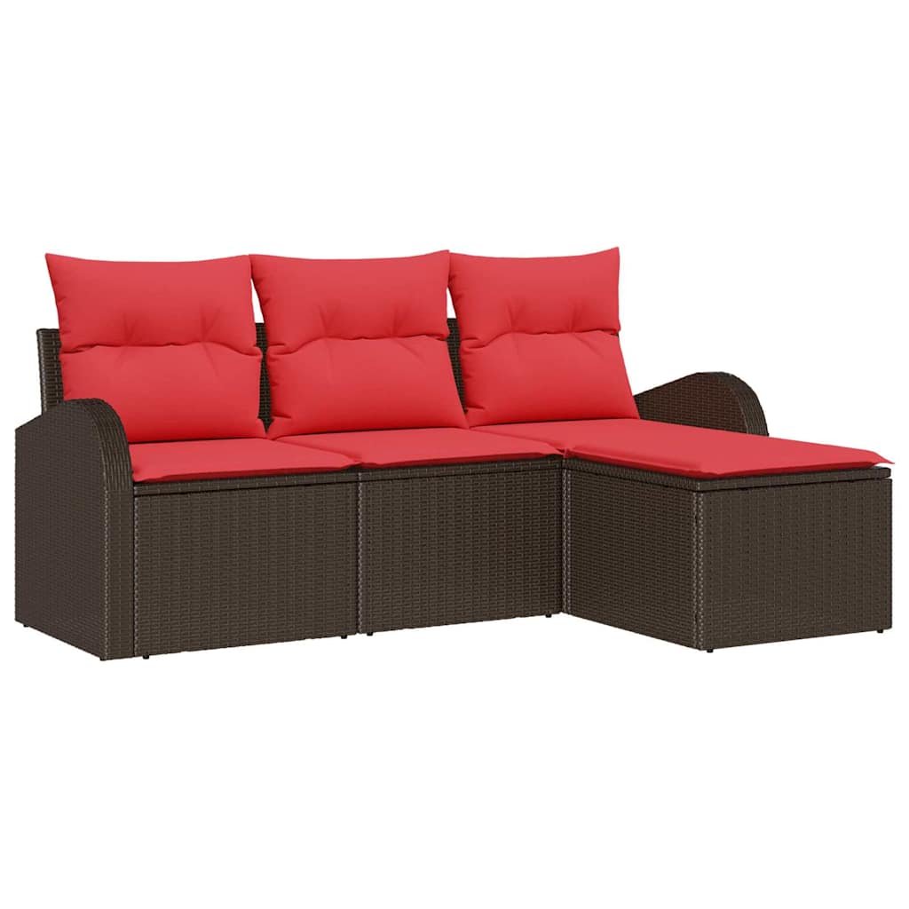 Maison Exclusive - Sofa Set 4 Stk. Braun Und Rot Poly-rattan