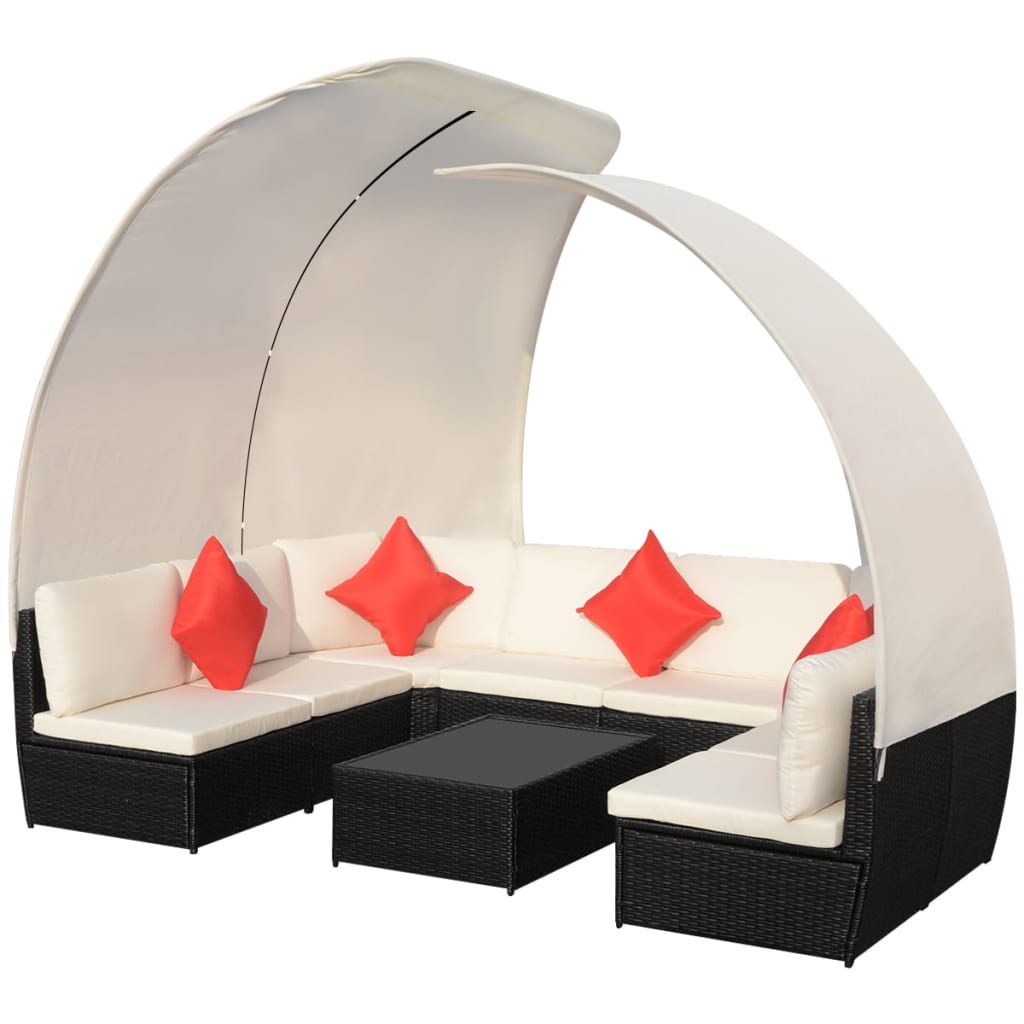 Maison Exclusive - 9-tlg. Garten-lounge-set Mit Sonnendächern Pol