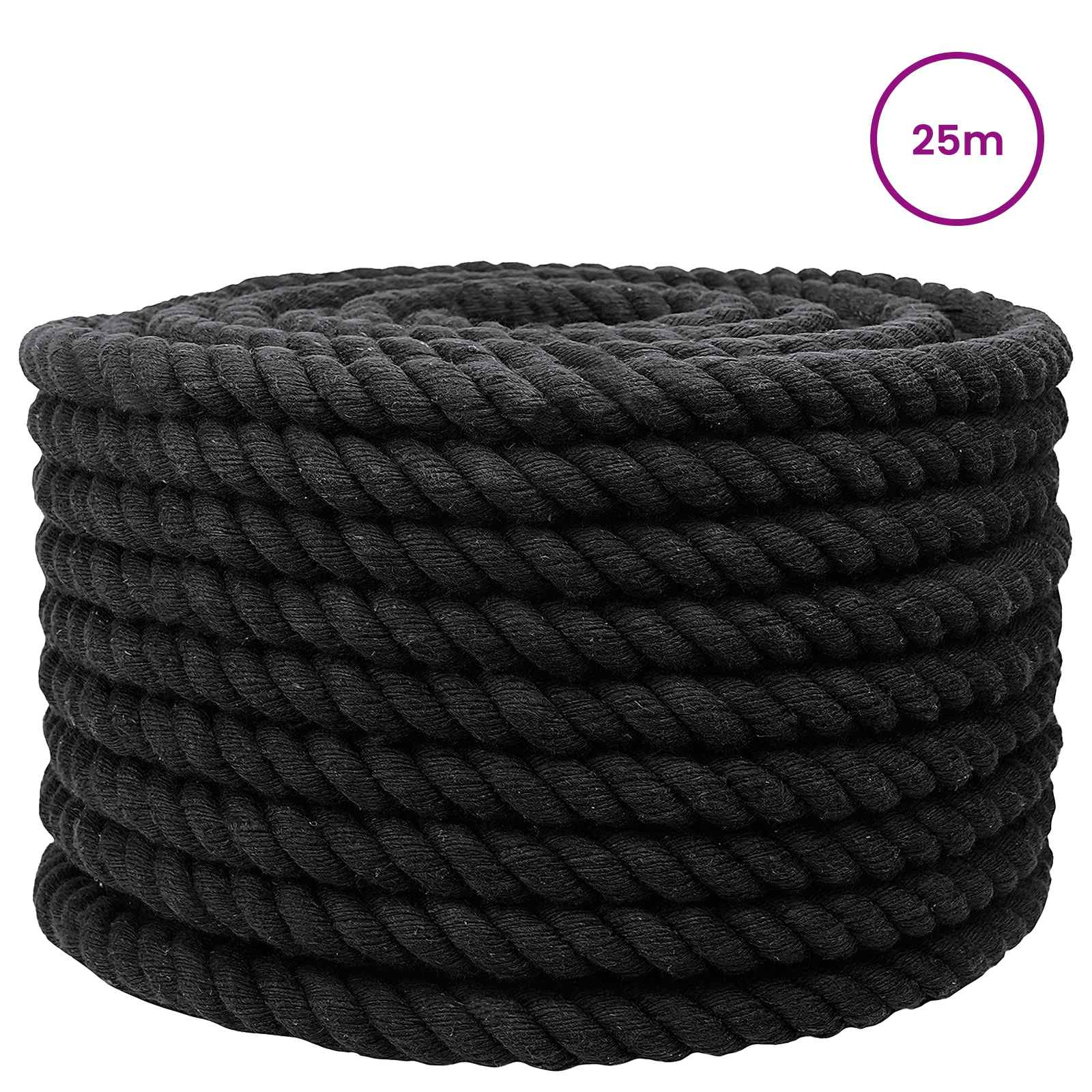 Maison Exclusive - Baumwollseil 20 Mm 25 M Schwarz 100% Baumwolle