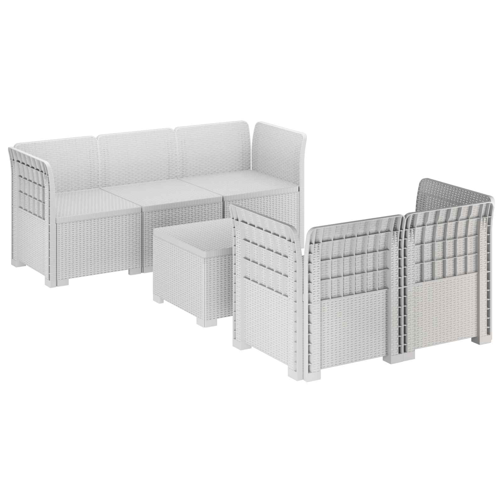 Maison Exclusive - 5-sitzer Gartensofa Rattan-look Pp Weiß
