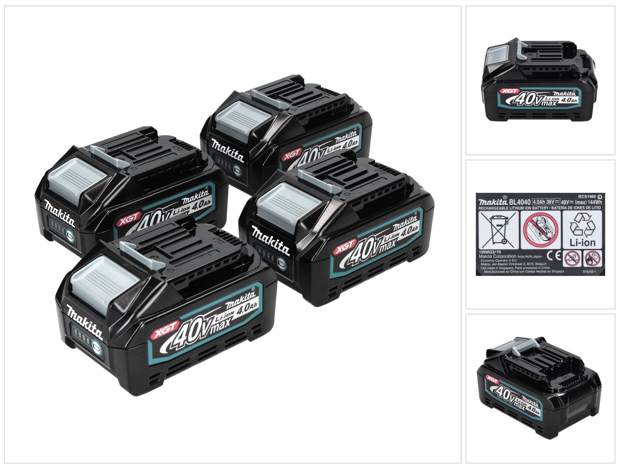 Makita Akku Set 4x Bl 4040 40 V Max. 4,0 Ah Xgt Li-ion Akku ( 4x 191b26-6 ) Ip64 Schutzklasse Mit Led Anzeige