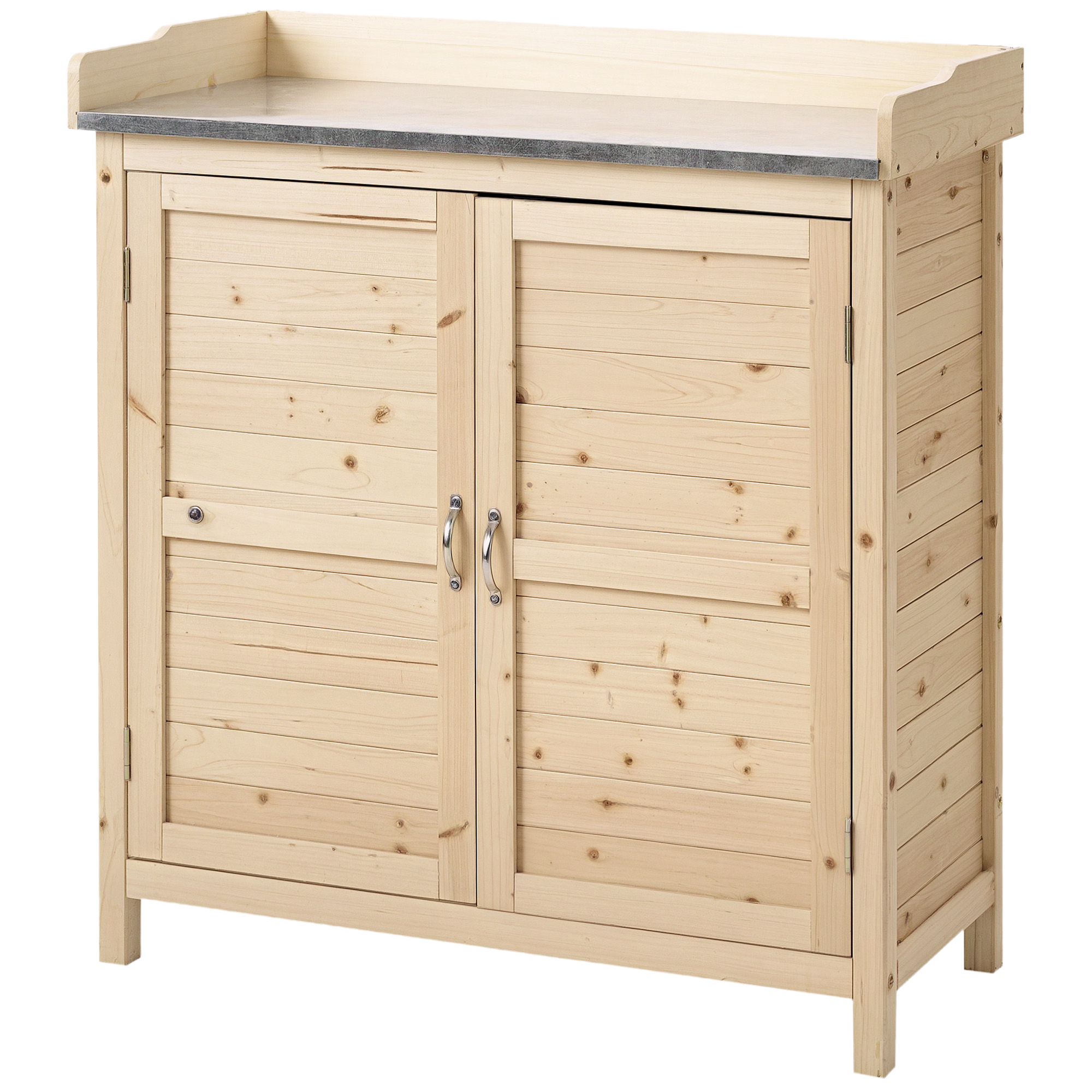 Gartenschrank Fächern Metall-arbeitsplatte Aufkantung 83 X 40 X 92 Cm Naturholz