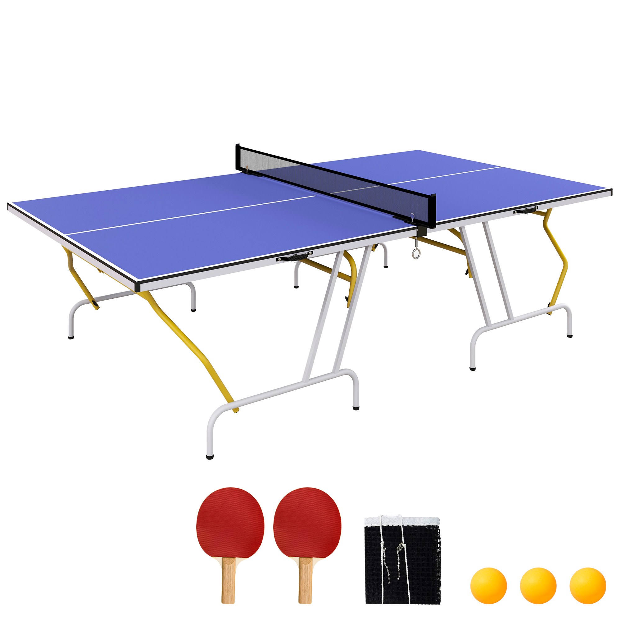 Tischtennisplatte Schläger Bälle 274 X 152 X 76cm Netz Metallgestell Blau