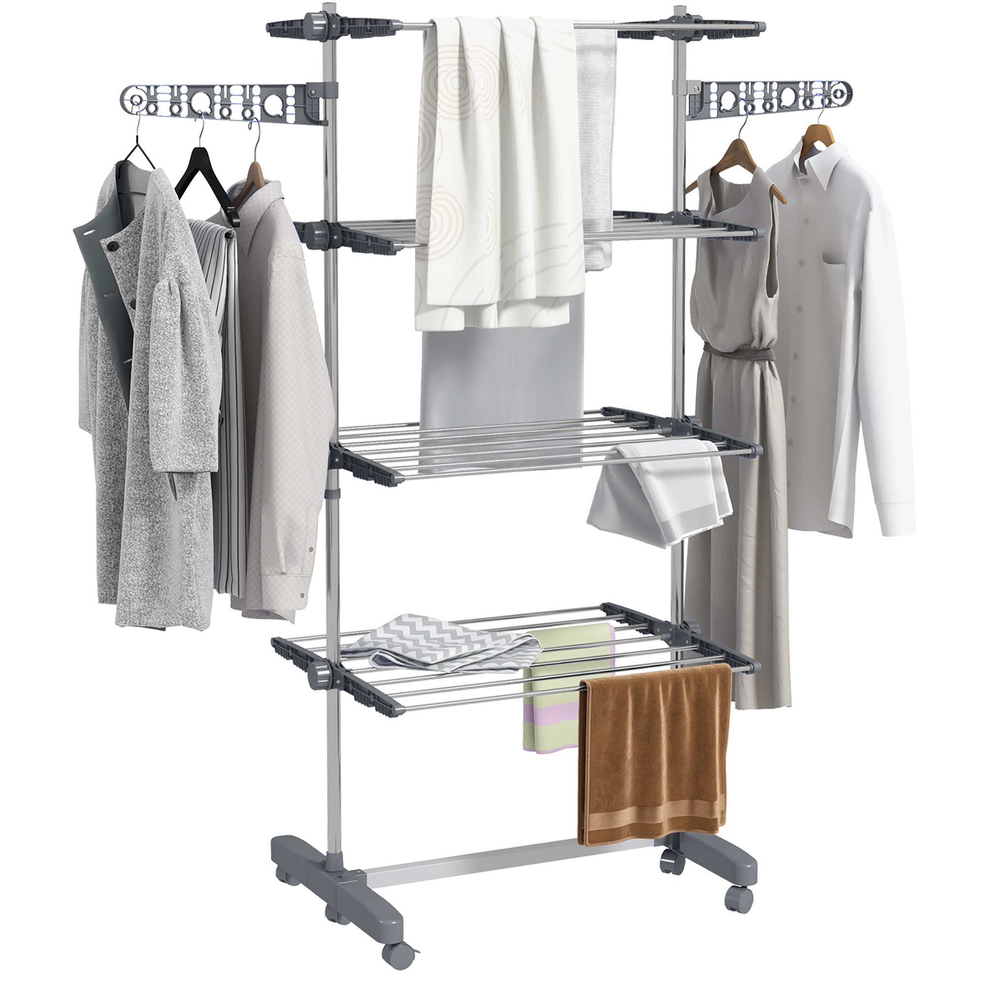 Wäschenständer Wäschetrockner 5 Ebenen Klappbar One-klick-system 142 X 55 Cm X1 72 Cm Grau + Silber
