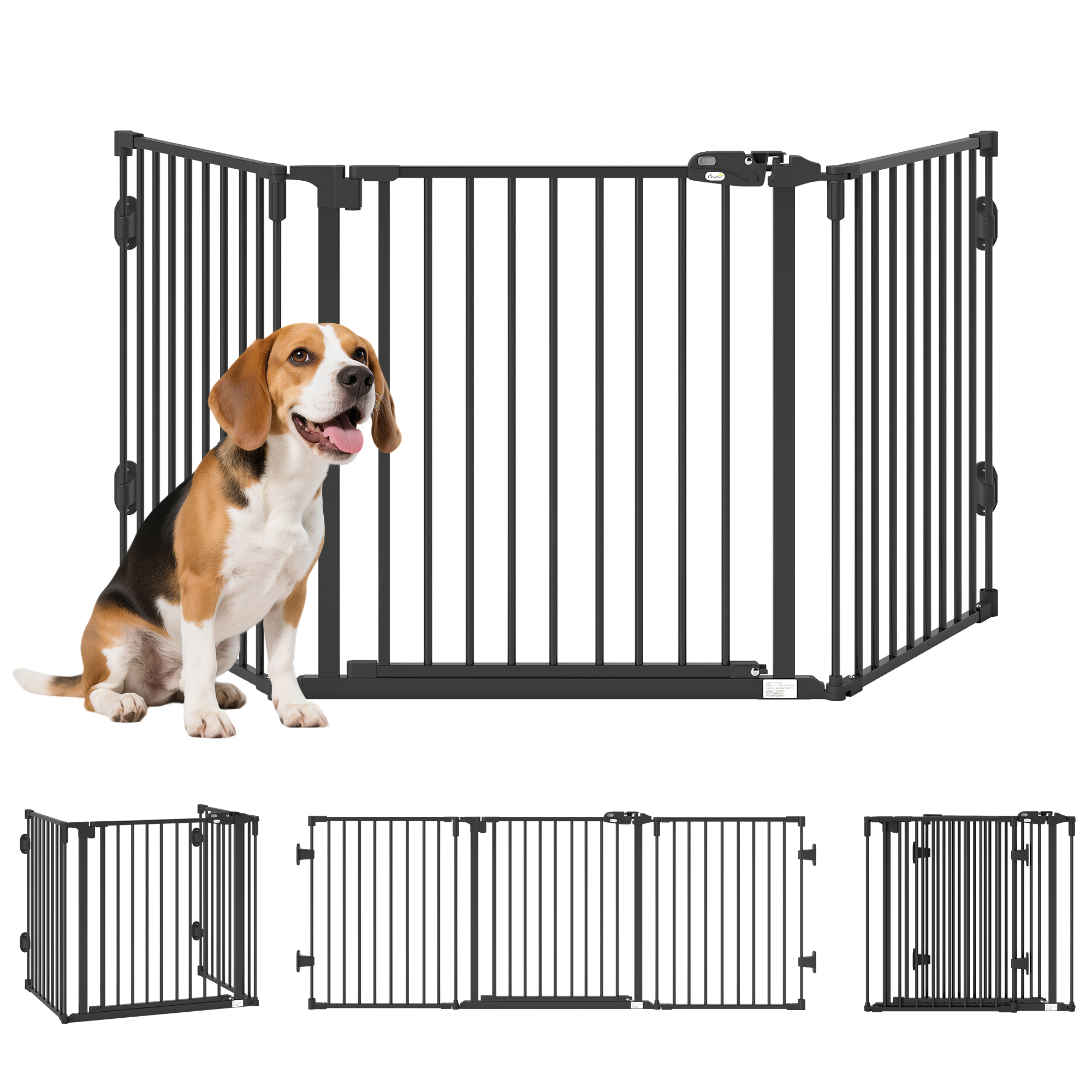Absperrgitter Hund Freistehendes Verstellbares Schutzgitter Hundegitter Türschutzgitter Hundeabsperrgitter Paneelen 202,5 X 76 Cm Schwarz