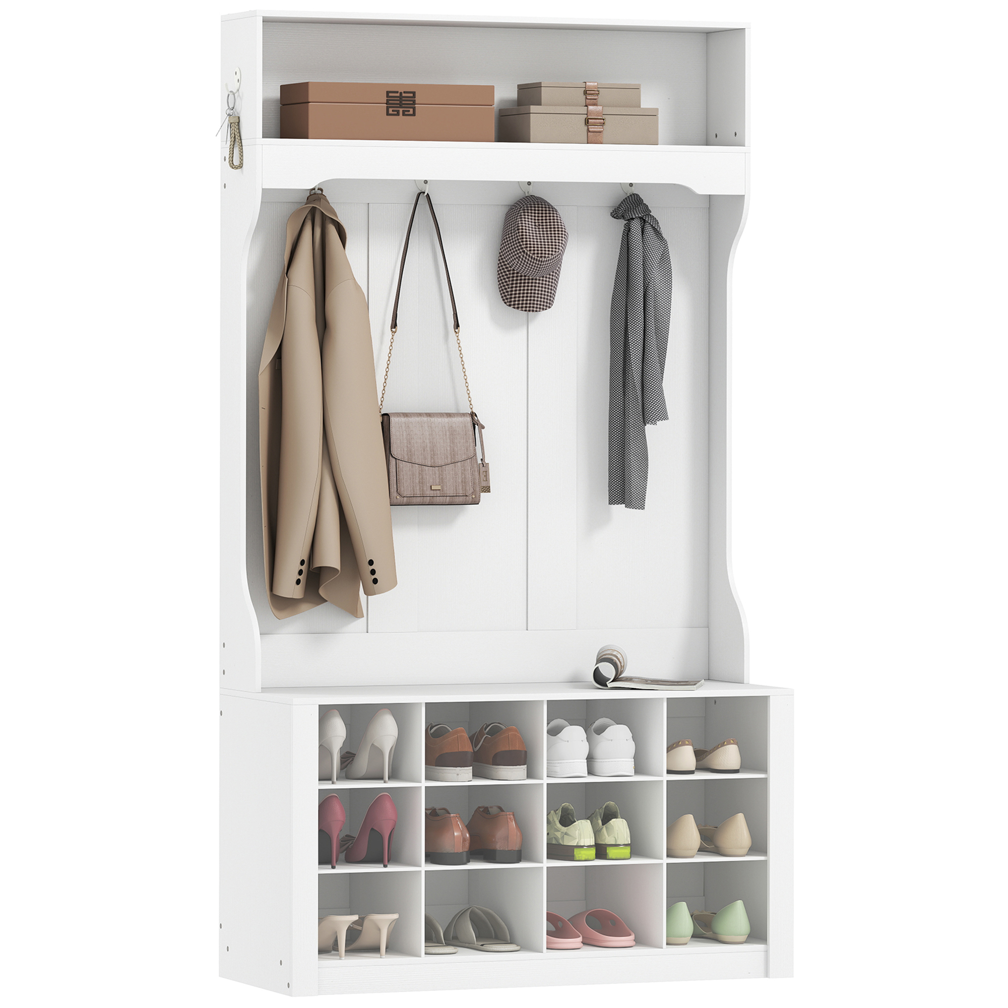 Garderobe Regal Bank Haken Schuhfächern Spanplatten Mdf Weiß