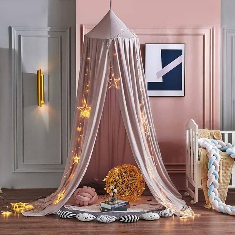 Aougo Hänge Bett Moskitonetz 65cm Rosa Baumwolle, Insektenschutz Kinderzimmer, Edelstahl Halterung