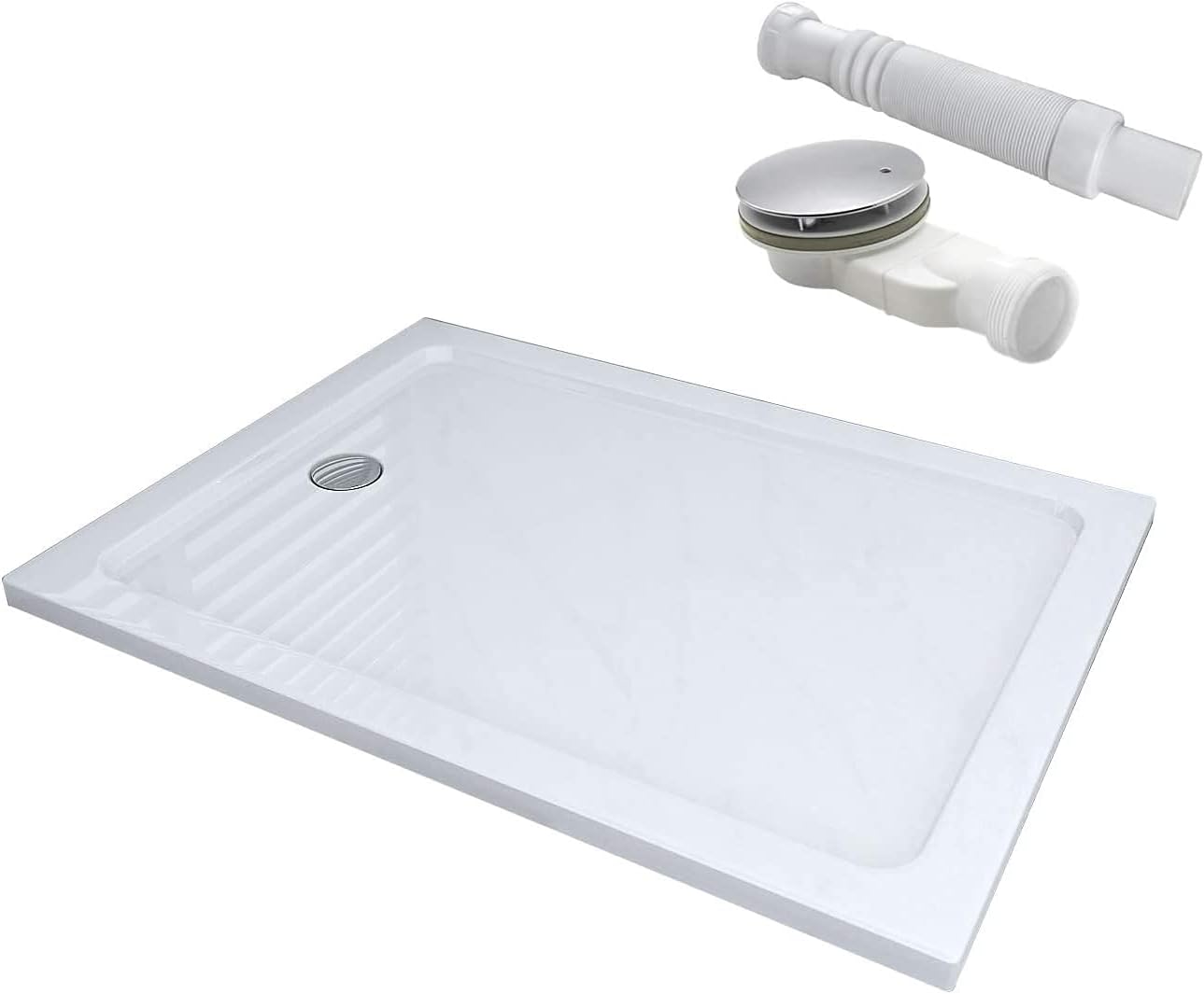 Duschwanne Duschtasse Acrylwanne Dusche 40mm Superflache Weiß Mit Erhöhte Kante, Rechteckig 90x80cm
