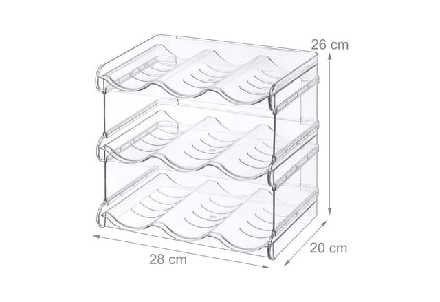 Relaxdays Flaschenhalter Set, Stapelbar, 9 Flaschen, 3 Etagen, Hbt: 26x28x20 Cm, Kühlschrank Organizer, Transparent