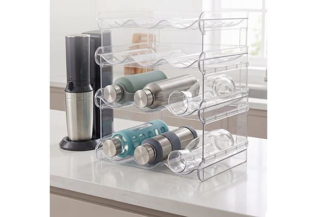 Relaxdays Flaschenhalter Set, Stapelbar, 16 Flaschen, 4 Etagen, Hbt: 37x38,5x20 Cm, Kühlschrank Organizer, Transparent