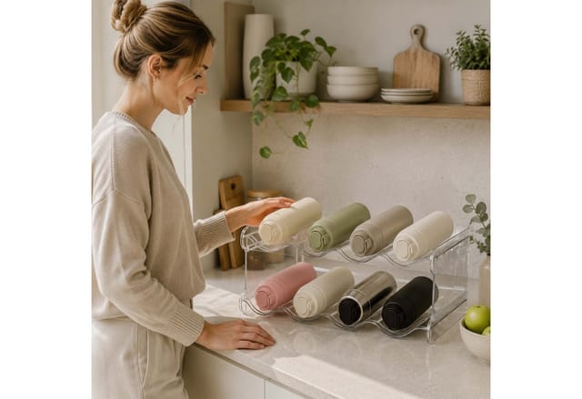 Relaxdays Flaschenhalter Set, Stapelbar, 8 Flaschen, 2 Etagen, Hbt: 15x38,5x20 Cm, Kühlschrank Organizer, Transparent