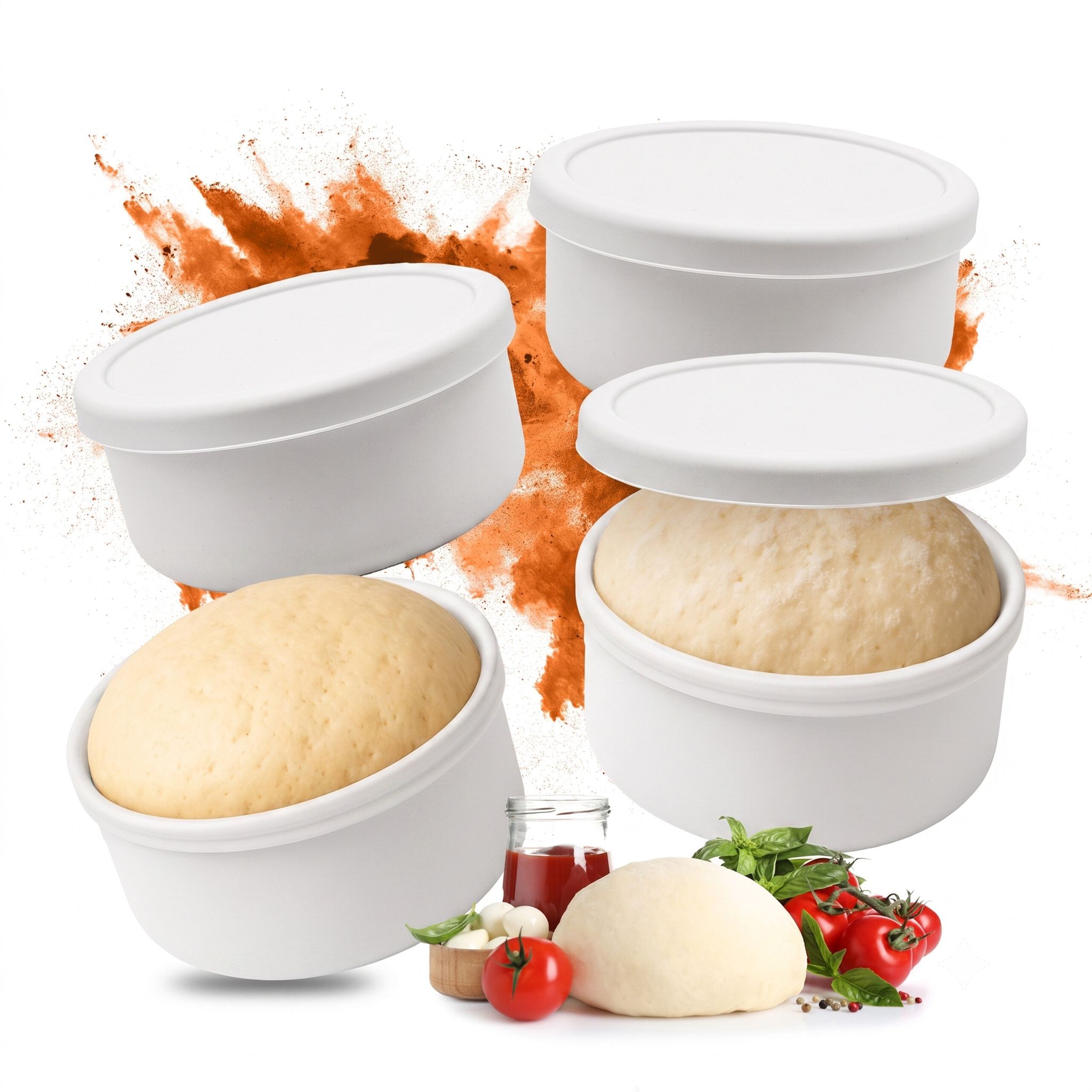 Relaxdays Pizzaballenbox, 4er Set, Silikon, Bis 350 G Teig, Gefrierfest, Hxd: 6,5 X 14,5 Cm, Teigbox Mit Deckel, Weiß