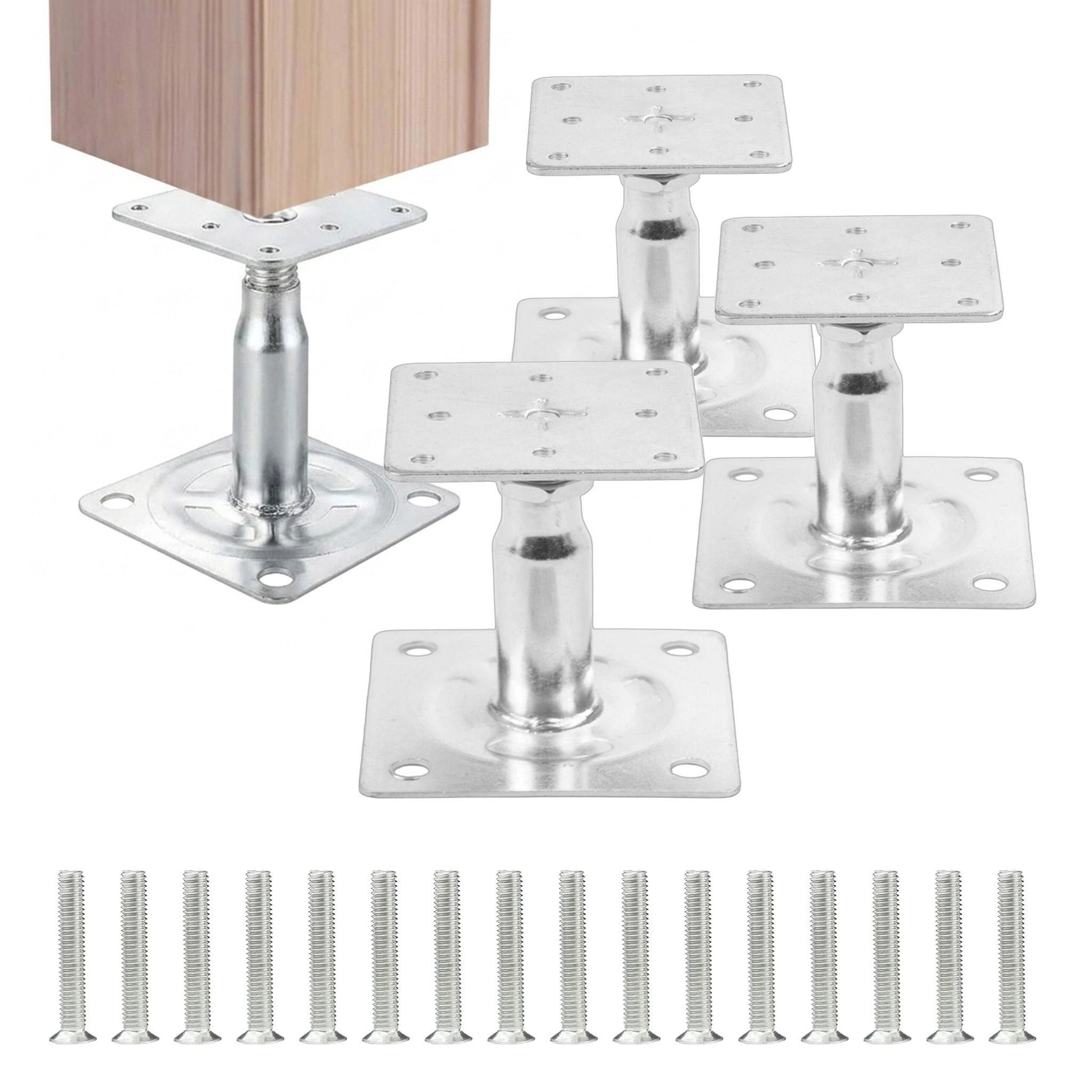 Relaxdays Pfostenträger 4er Set, Höhenverstellbar 100-150 Mm, Pfostenfuß, Holzschutz 9,5x9,5cm, Stützenfuß Stahl, Silber