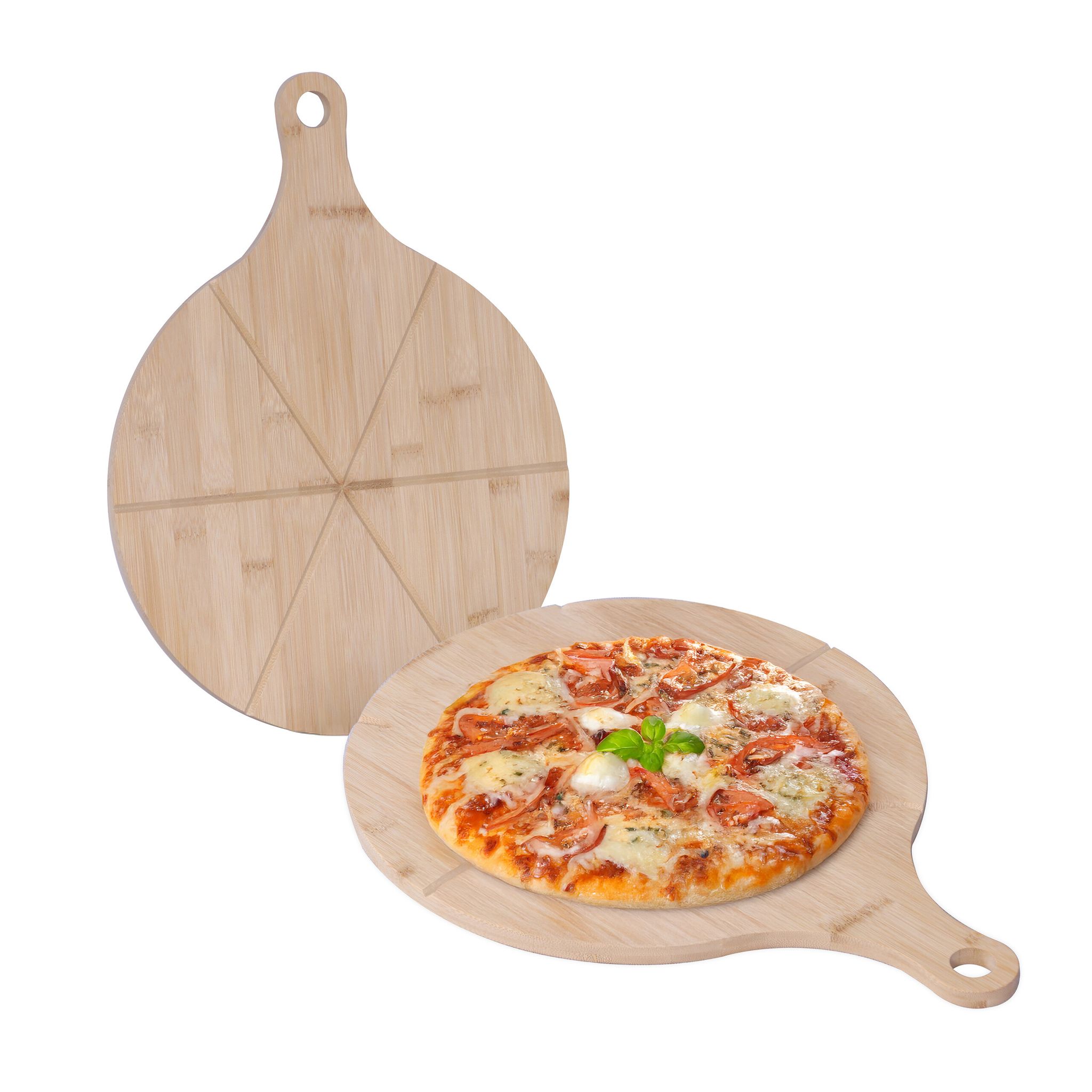 6 X Pizzateller, Bambus, Ø 33 Cm, Servierbrett Für Pizza, Flammkuchen, Käse, Rundes Pizzabrett, Natur