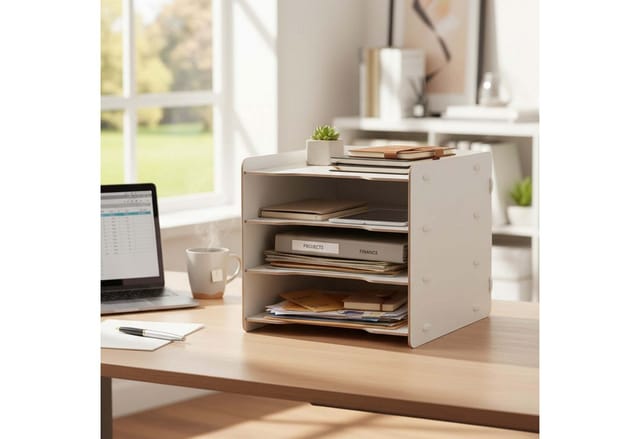 Relaxdays Briefablage, Din A4, 4 Fächer, Hxbxt: 25 X 25 X 31 Cm, Mdf, Stecksystem, Ablagefächer Büro, Büroablage, Braun