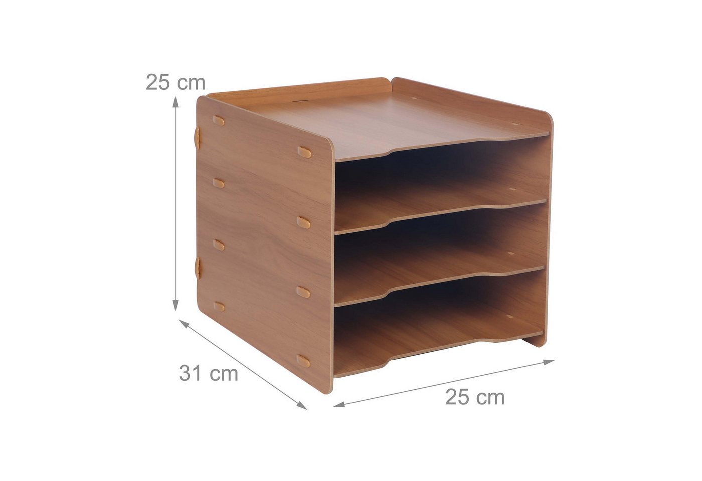 Relaxdays Briefablage, Din A4, 4 Fächer, Hxbxt: 25 X 25 X 31 Cm, Mdf, Stecksystem, Ablagefächer Büro, Büroablage, Braun Bild 3