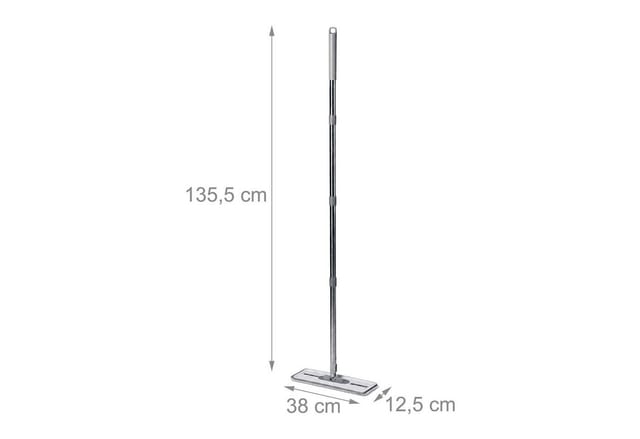 Relaxdays Flachmopp Set, 6,5l Eimer Mit Wringfunktion, 2 Kammern, Stapelbar, Hbt: 45,5x22x29cm, 2x Mikrofaser-pads, Grau
