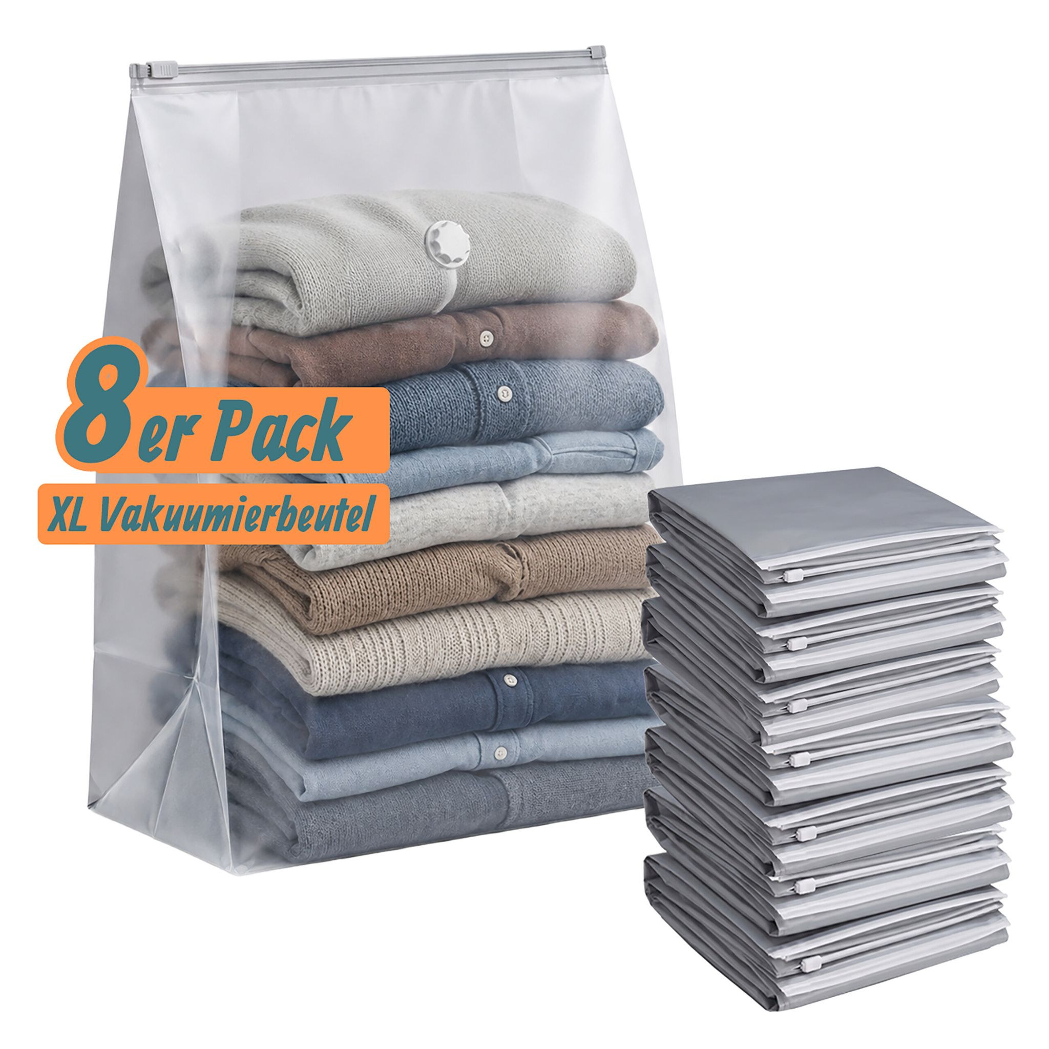Relaxdays Vakuumbeutel, 8er Set, 100 X 80 Cm, Kompressionstüten, Bettwäsche & Kleidung, Große Vakuumierbeutel, Grau