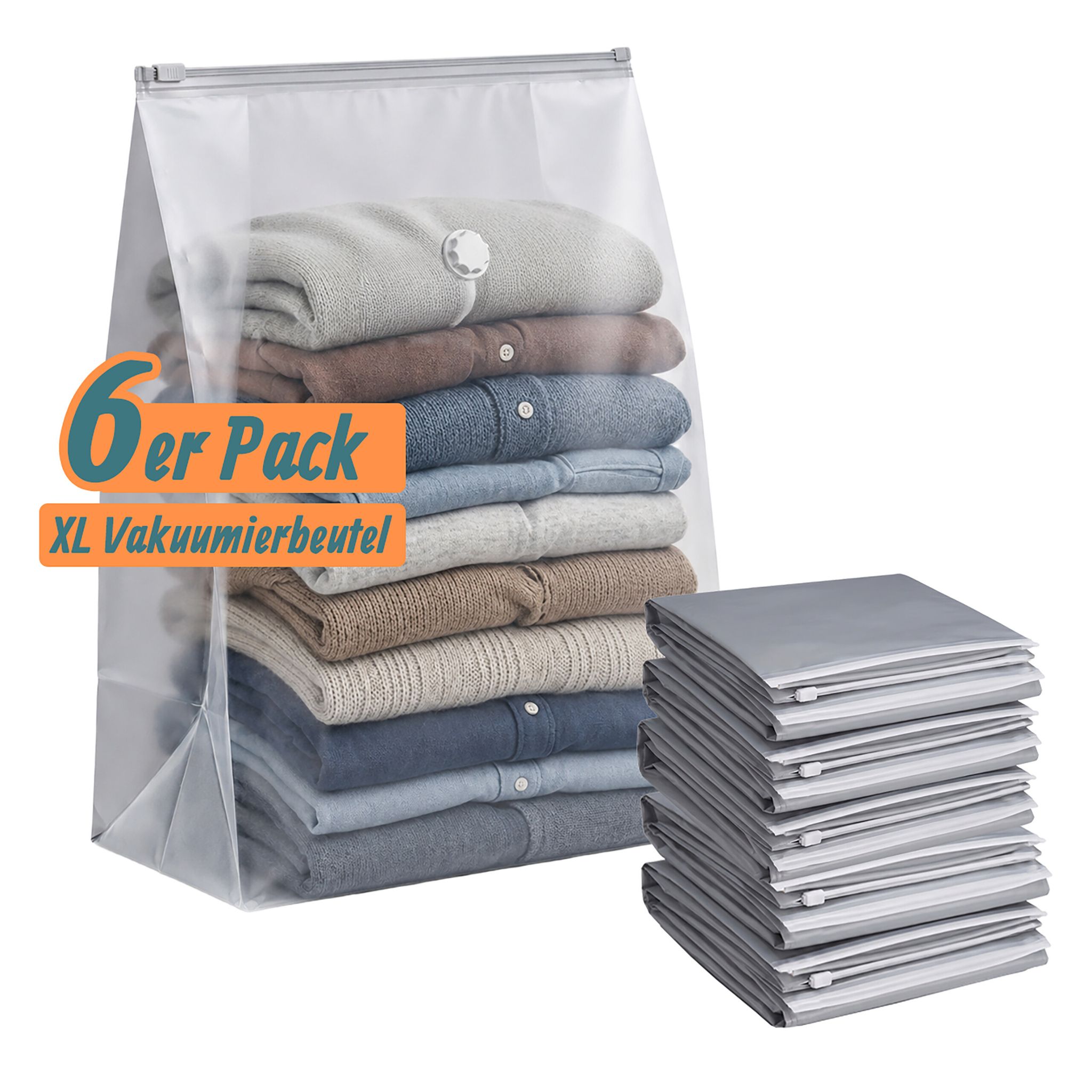Relaxdays Vakuumbeutel, 6er Set, 100 X 80 Cm, Kompressionstüten, Bettwäsche & Kleidung, Große Vakuumierbeutel, Grau