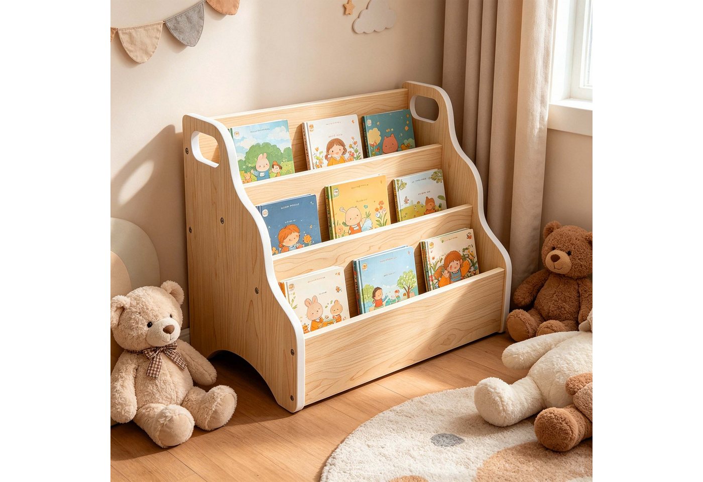 Relaxdays Kinder-bücherregal, Tischorganizer Tragbar, Schreibtischregal 3 Fächer, Hbt 31x51x28cm, Mini-regal, Mdf, Natur