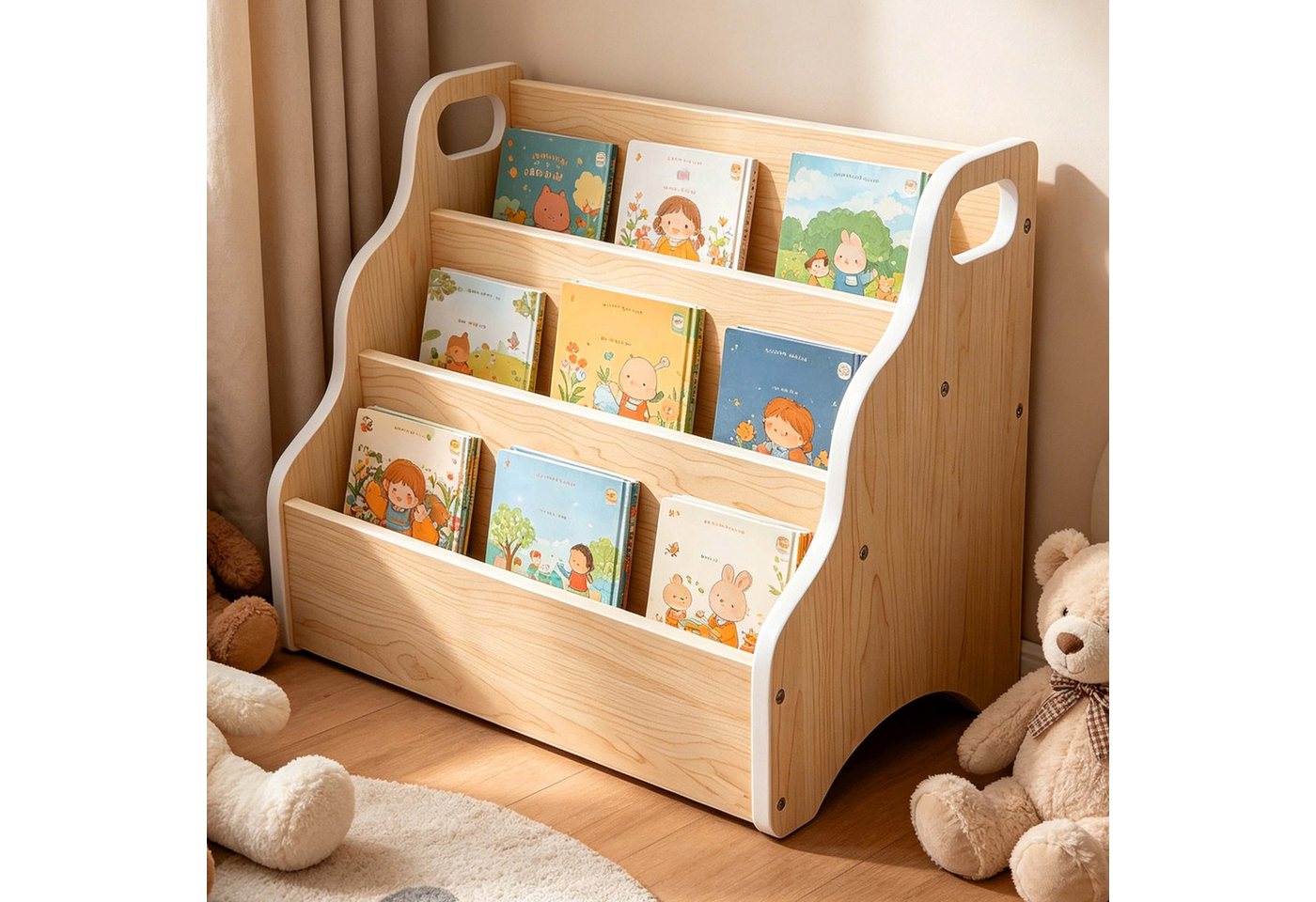 Relaxdays Kinder-bücherregal, Tischorganizer Tragbar, Schreibtischregal 3 Fächer, Hbt 31x51x28cm, Mini-regal, Mdf, Natur Bild 3