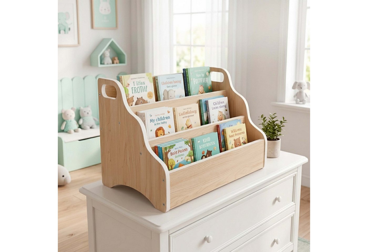 Relaxdays Kinder-bücherregal, Tischorganizer Tragbar, Schreibtischregal 3 Fächer, Hbt 31x51x28cm, Mini-regal, Mdf, Natur Bild 5