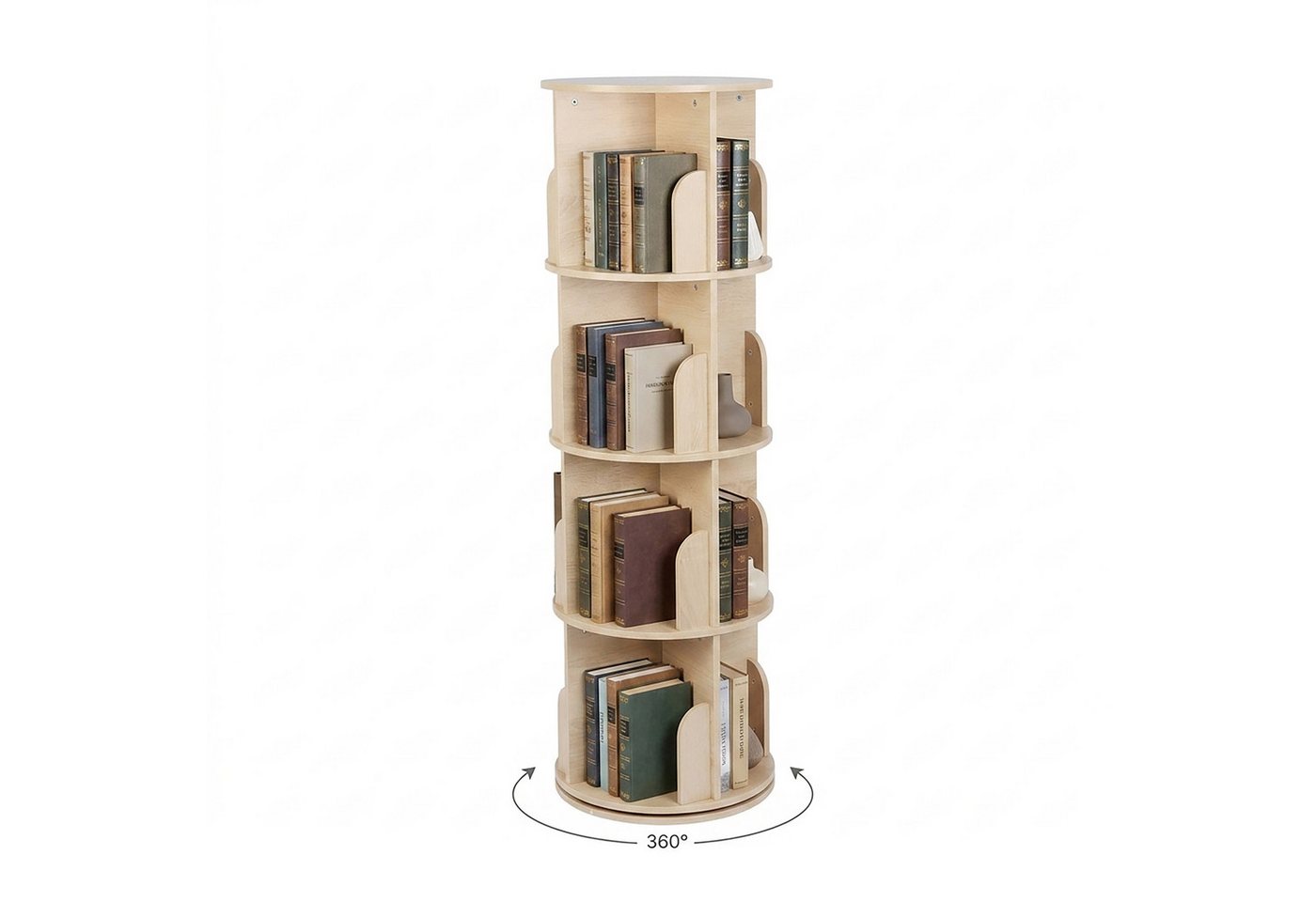 Relaxdays Bücherregal Drehbar, 16 Fächer, Hxd: 128x40 Cm, 4 Etagen, Drehregal Für Bücher & Dvds, Bücherturm, Mdf, Natur